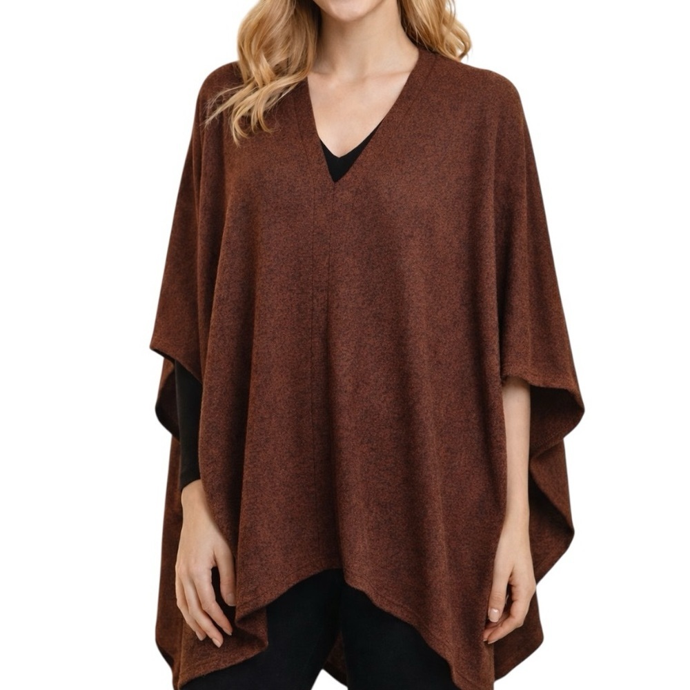 Zenana Outfitters Small Brown Oversized Poncho Boxy Drape Layering